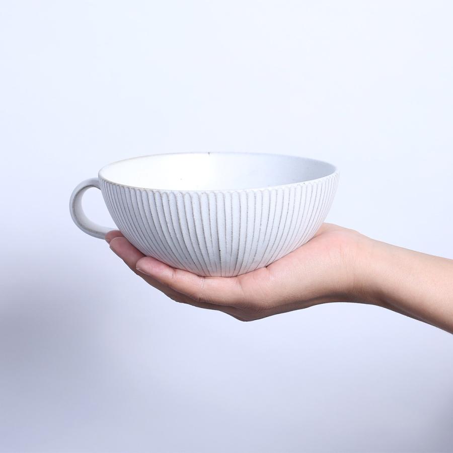 会津本郷焼／スープボウル 細しのぎ 白 皿 陶器／樹ノ音工房