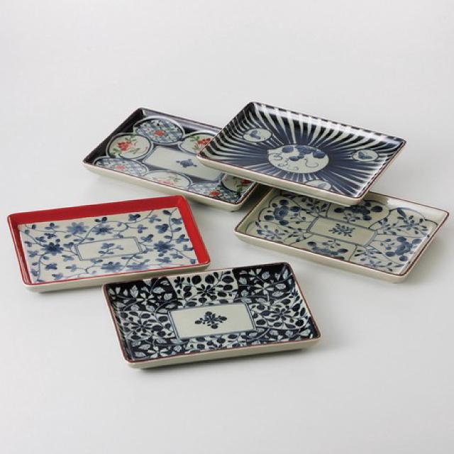 SAIKAI 古染絵変り 長角皿揃 5点セット 半化 西海陶器（31834-1set