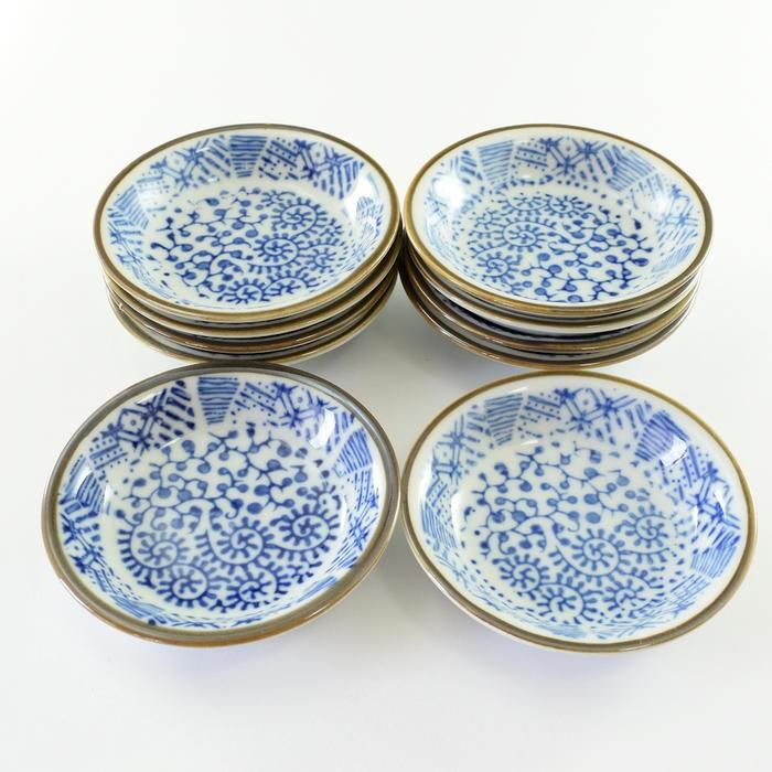 豆皿 10枚セット /8cm/ 陶器 醤油皿 和食器 和風 染付柄 器 小皿