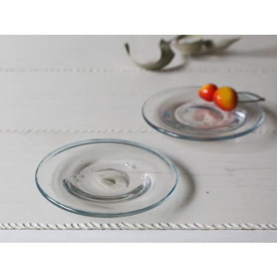 ガラス小皿 丸皿12cm 青フチ tonari シンプル 銘々皿 吹きガラス