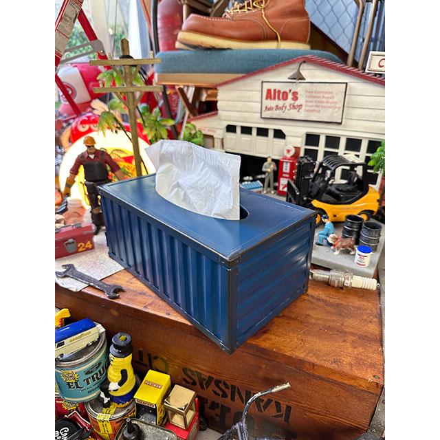 海上コンテナ ティッシュケース （ブルー） □ アメリカン雑貨