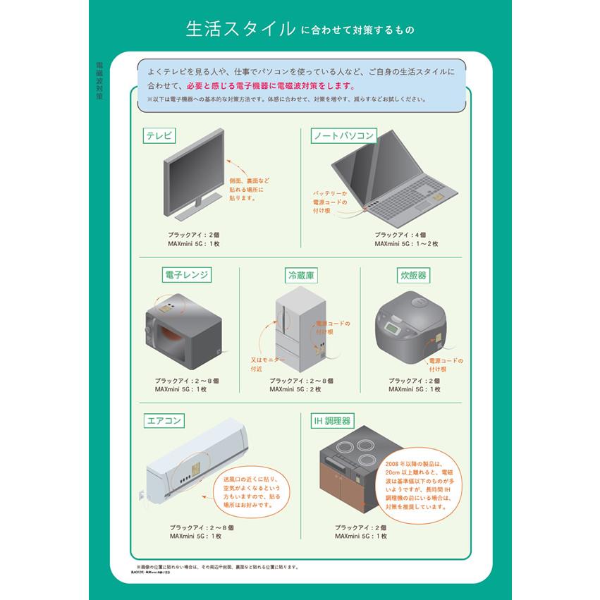 電磁波 対策 丸山式コイル ブラックアイ 6個セット 貼り替えシール30枚