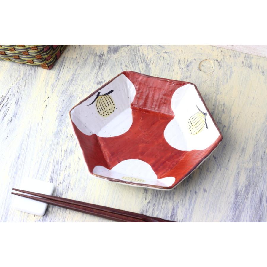 赤絵三善 美濃焼手描六角鉢 18cm 日本製 美濃焼 プレート 赤絵 六角皿