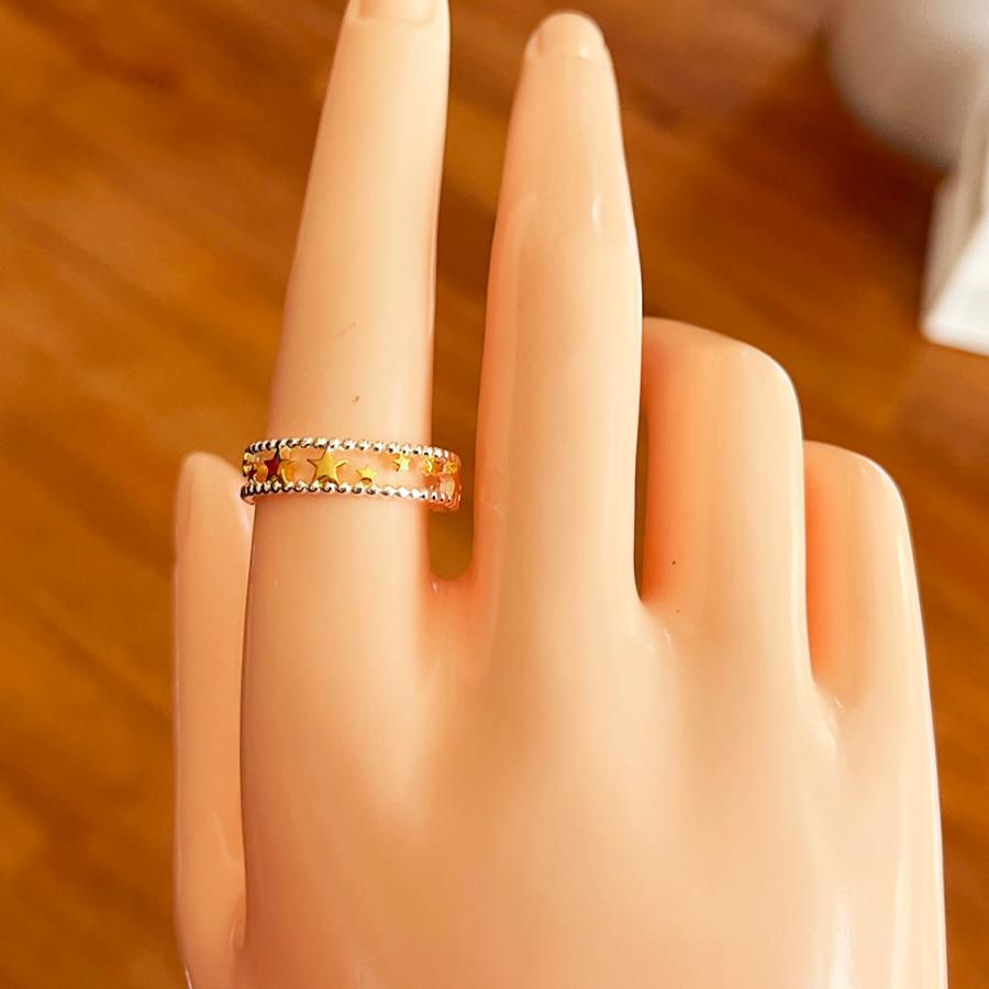 リング 指輪 ゴールドスター ゴールド 幅広 透かし 2連 星 スター
