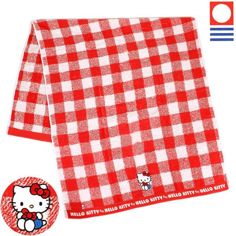 ハローキティ 今治バスタオル 日本製 綿100% リボン チェック サンリオ