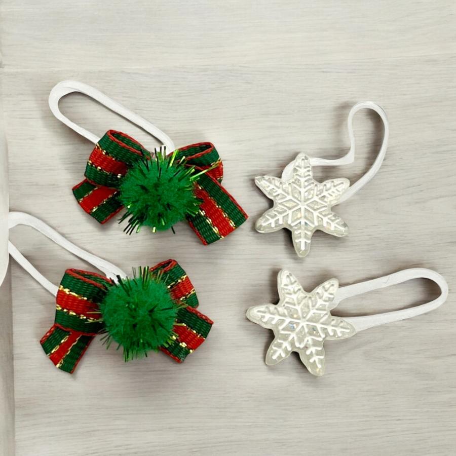 ヘアゴム キッズ 子供 クリスマス 2種類各2個 雪の結晶 リボン からま