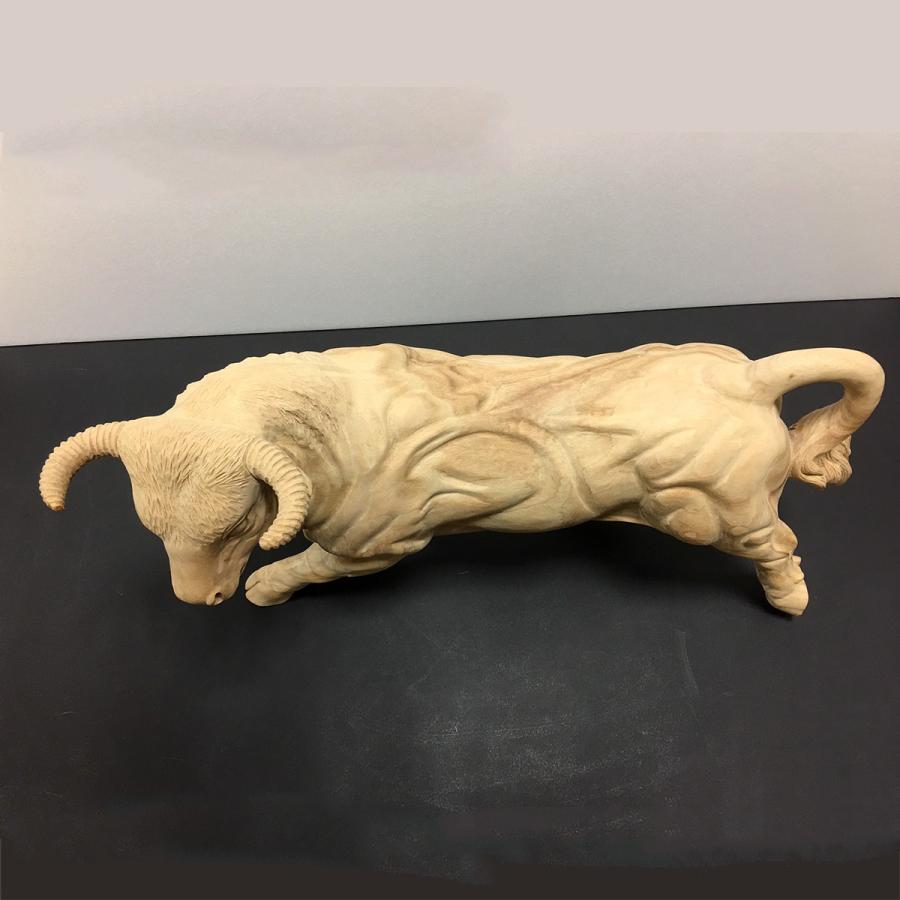 雄牛像 白木仕上げ 高さ約30cm くす一木彫 彫刻 : 仏像・仏具専商の彫