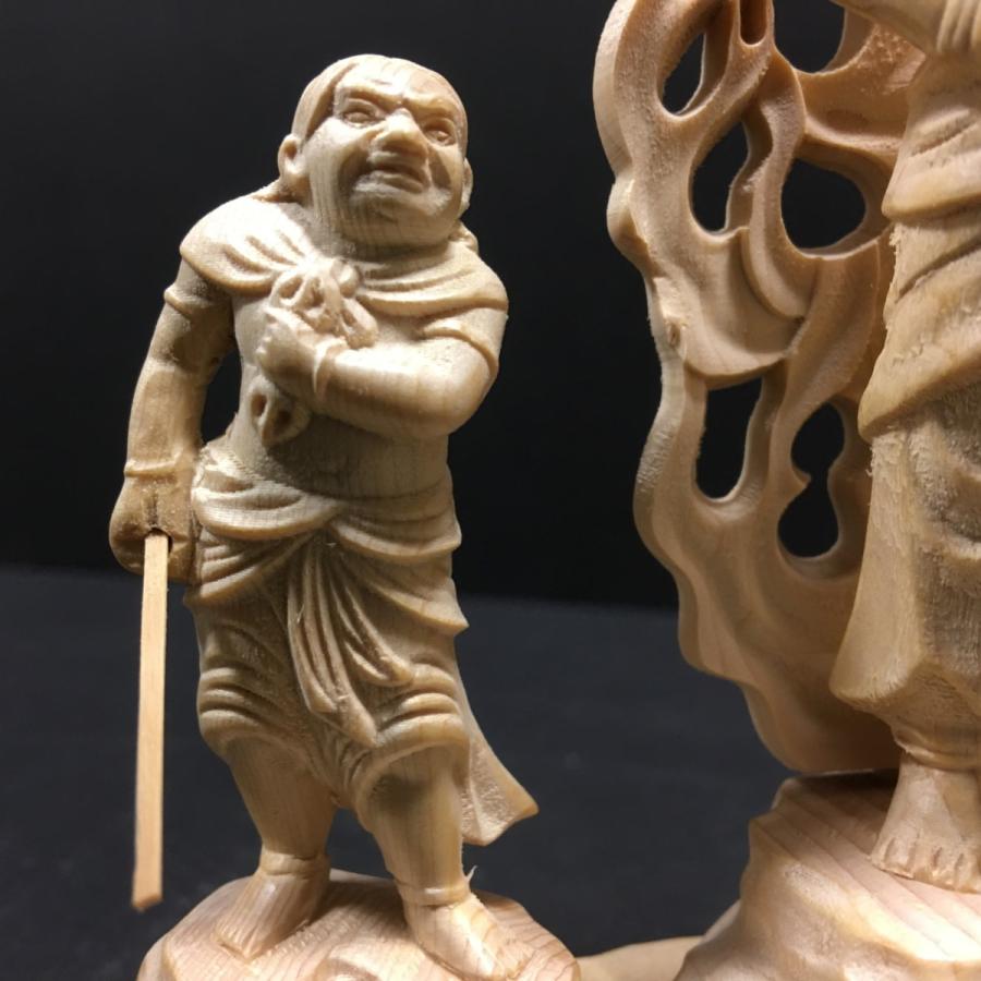 不動三尊 不動明王 2童子付 木彫 白木仕上げ 高さ17cm : 仏像・仏具専