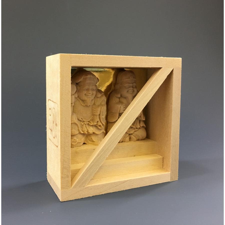 恵比寿様 大黒様 木彫 恵比寿様と大黒様 7.5cm角 白木 木像 枡形 置物