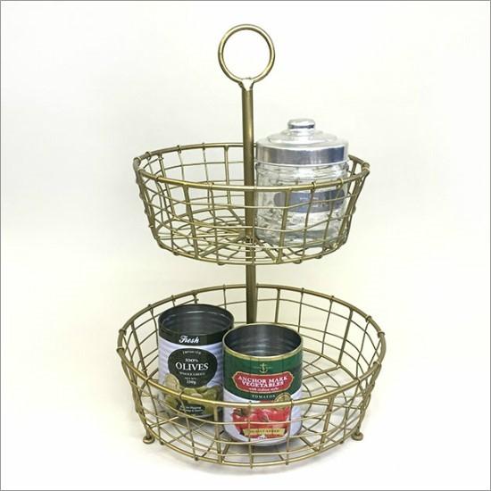 ラウンド2段バスケット 収納 インダストリアル バスケット ラック