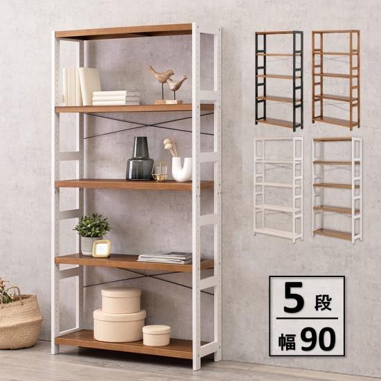 4色から選べる 木製 オープンラック 5段 幅90cm 棚 ウッド 白 ホワイト