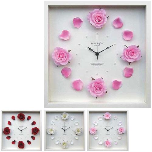 壁掛け時計 掛け時計 壁掛け ローズ ピンク クロック 花時計