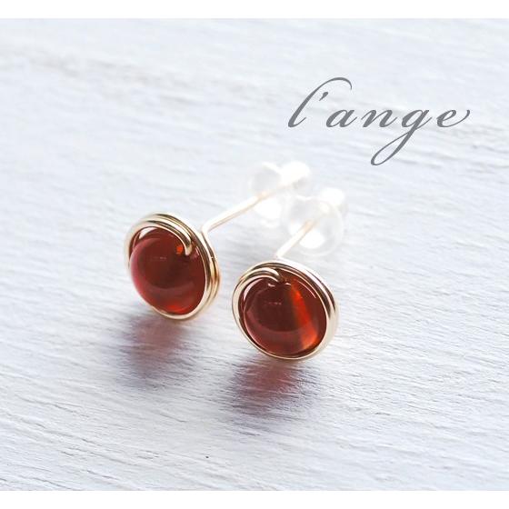 L'ange（ランジュ） ピアス 14kgf 天然石 赤メノウ ゴールド スタッド