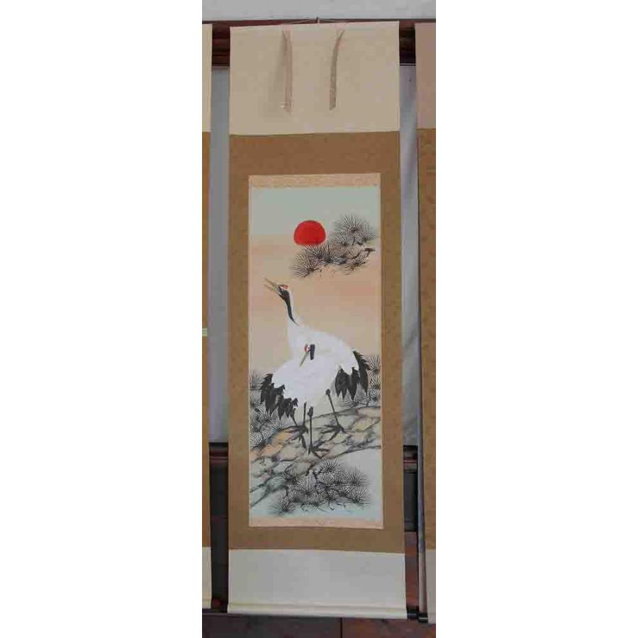 掛け軸 松上鶴 美術名典掲載作家 吉江優仙 掛軸 送料無料 : 古都-京都