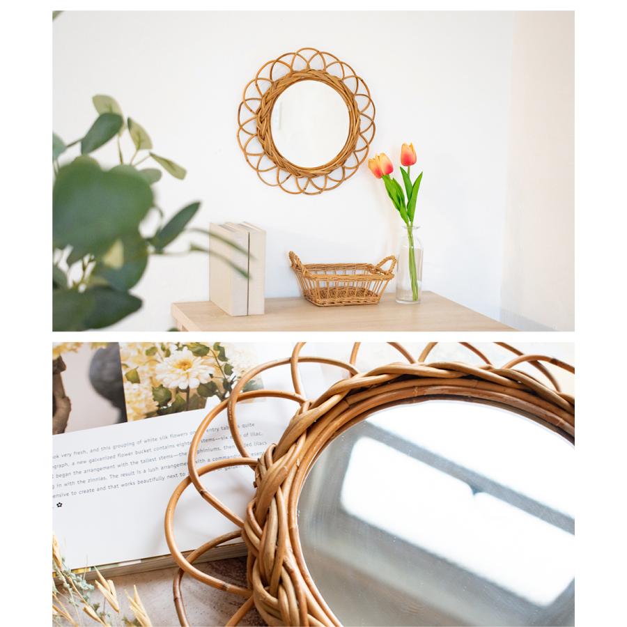 Creer ラタンミラー 壁掛け おしゃれ 鏡 卓上 可愛い ミラー 北欧