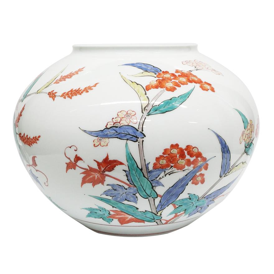 酒井田正（ 14代 酒井田柿右衛門 ）「錦 秋草文 壺」 花器 花瓶 共箱