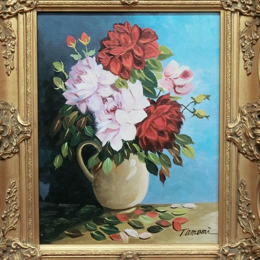 大野玉視 「バラ」 肉筆 油彩画 6号 額装 p-137 : アンティーク慈光