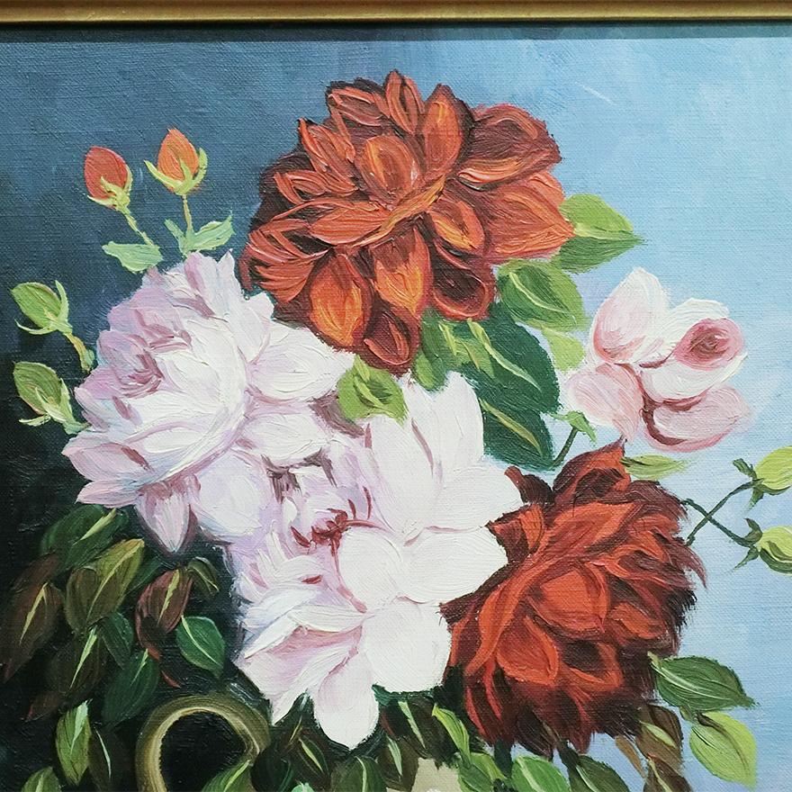 大野玉視 「バラ」 肉筆 油彩画 6号 額装 p-137 : アンティーク慈光