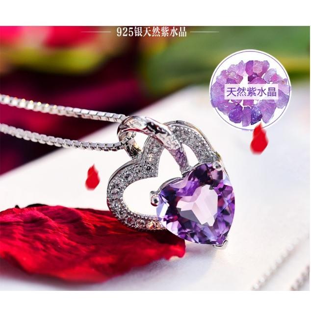 ネックレス レディース 紫水晶 ハート型 キュービックジルコア 金属