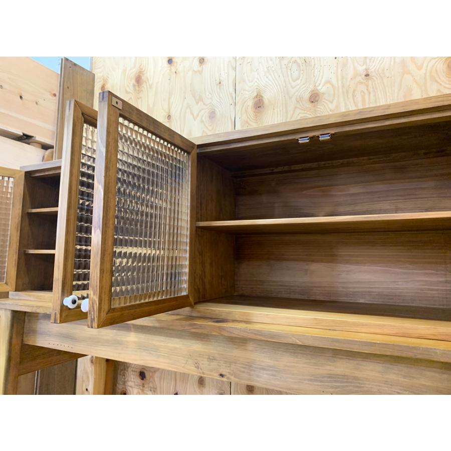 吊り戸棚 キャビネット 吊戸棚 チェッカーガラス アンティークブラウン