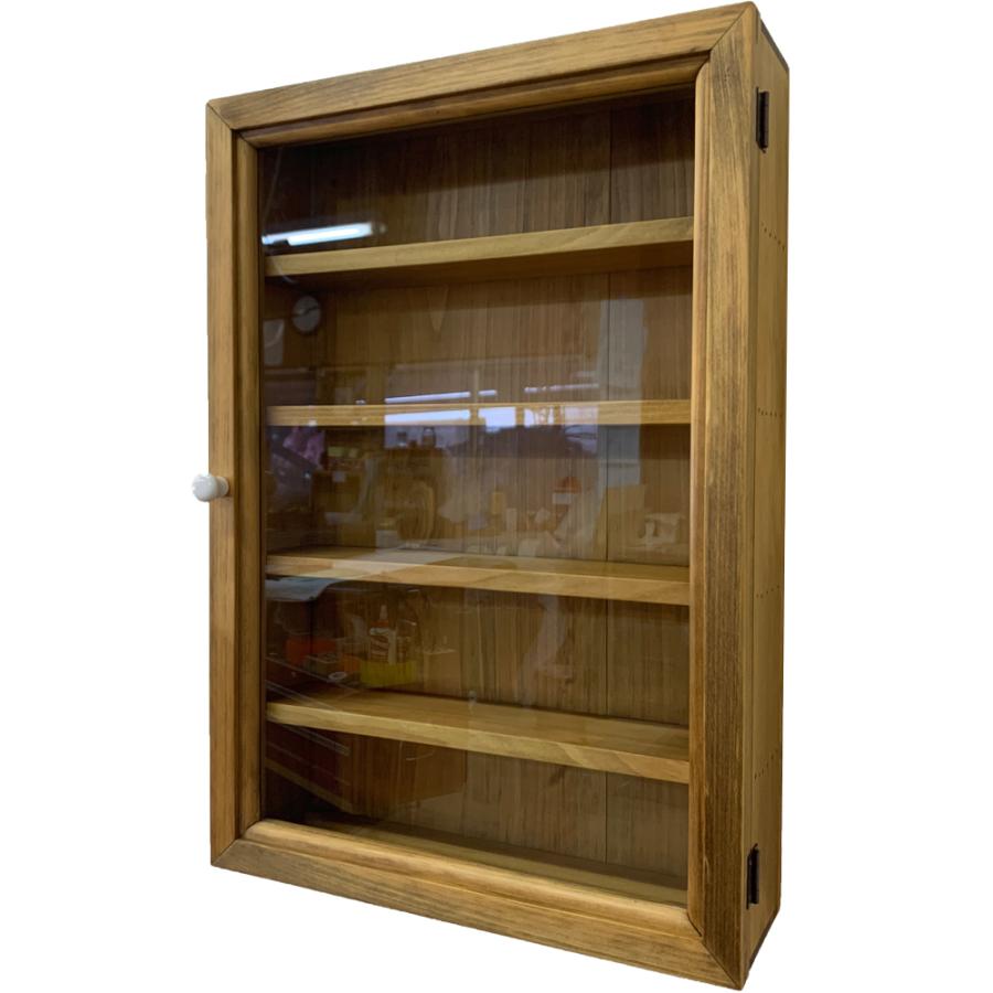 コレクションケース 透明ガラス扉 アンティークブラウン 32×10×46cm 棚