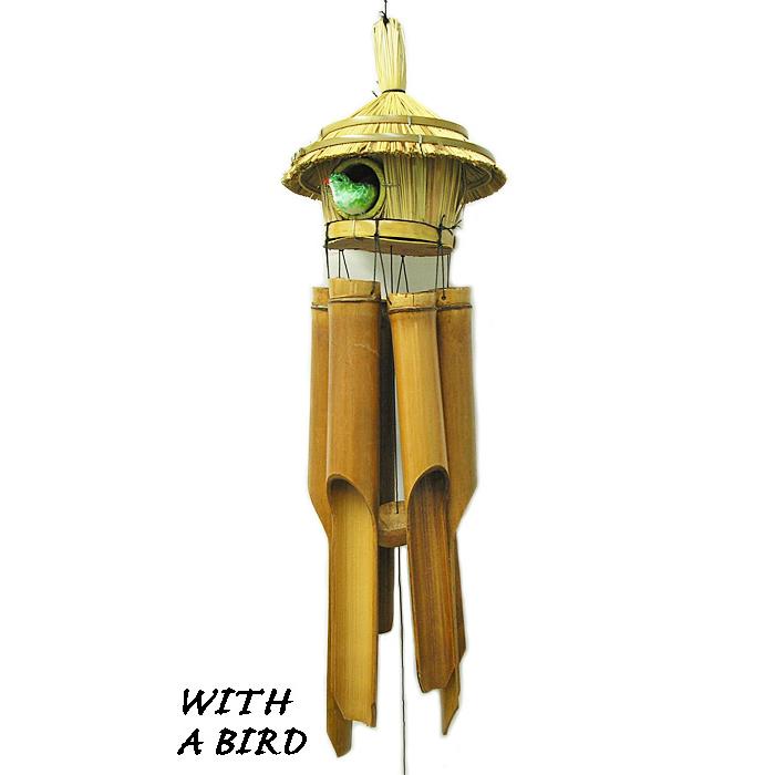 現品限り・小鳥付き】バンブー 風鈴 ウィンドチャイム 竹ベル40cm