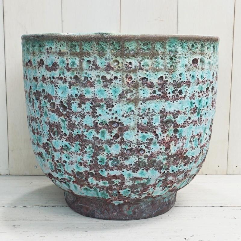 植木鉢 おしゃれ アンティーク 陶器鉢 LT003M 45cm 15号 ブルー 底穴