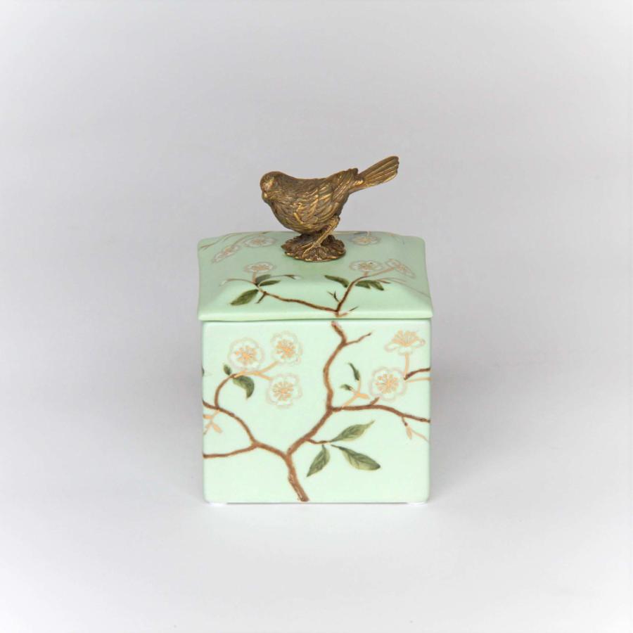 ボックス BOX 鳥 陶磁器 真鍮 蓋つき小物入れ 雑貨 桜 アンティーク調
