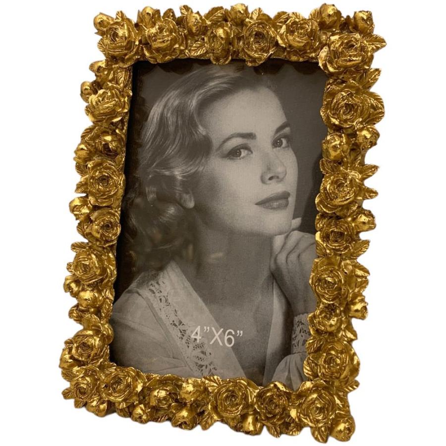 フォトフレーム 写真立て 薔薇写真立て ローズフォトフレーム ゴールド