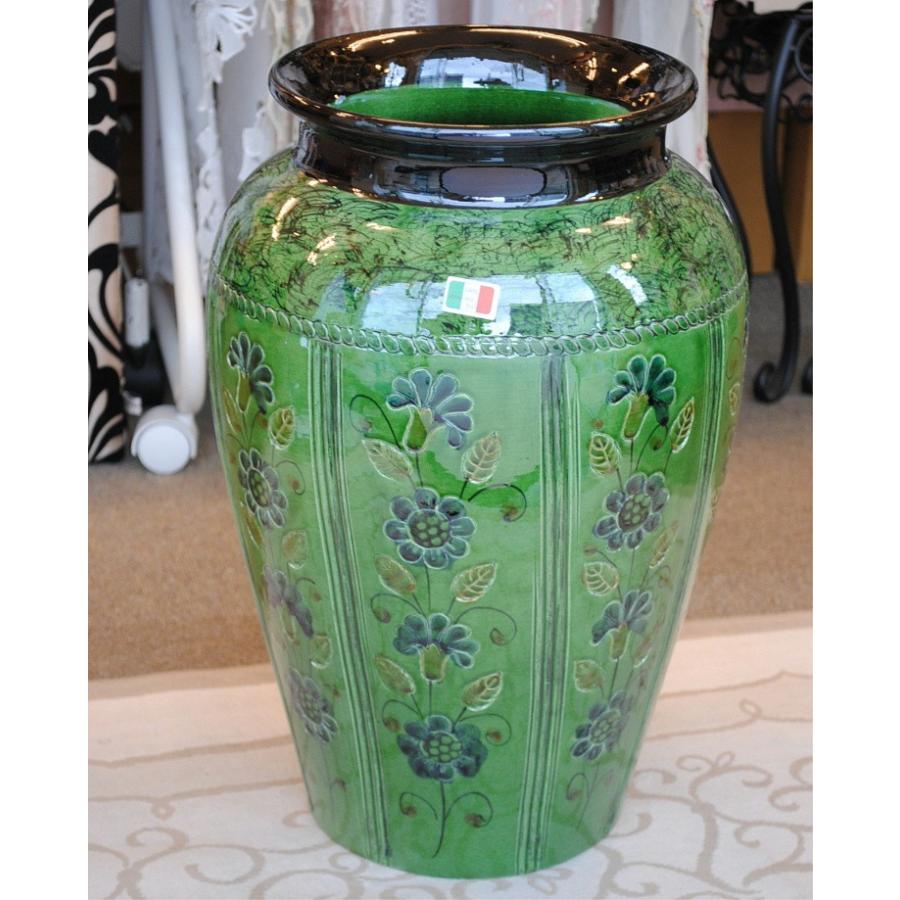 傘立て アンブレラスタンド 壺 つぼ 陶器 グリーン 緑色 花柄