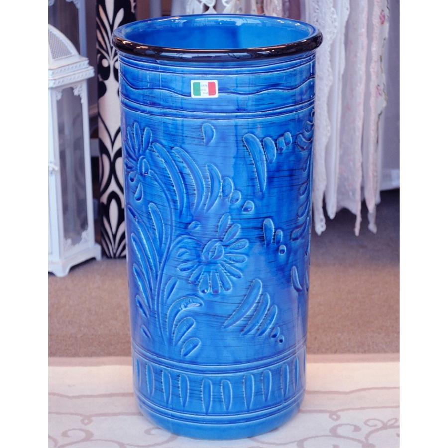 傘立て アンブレラスタンド 筒形 円筒形 陶器 ブルー 青色 花柄