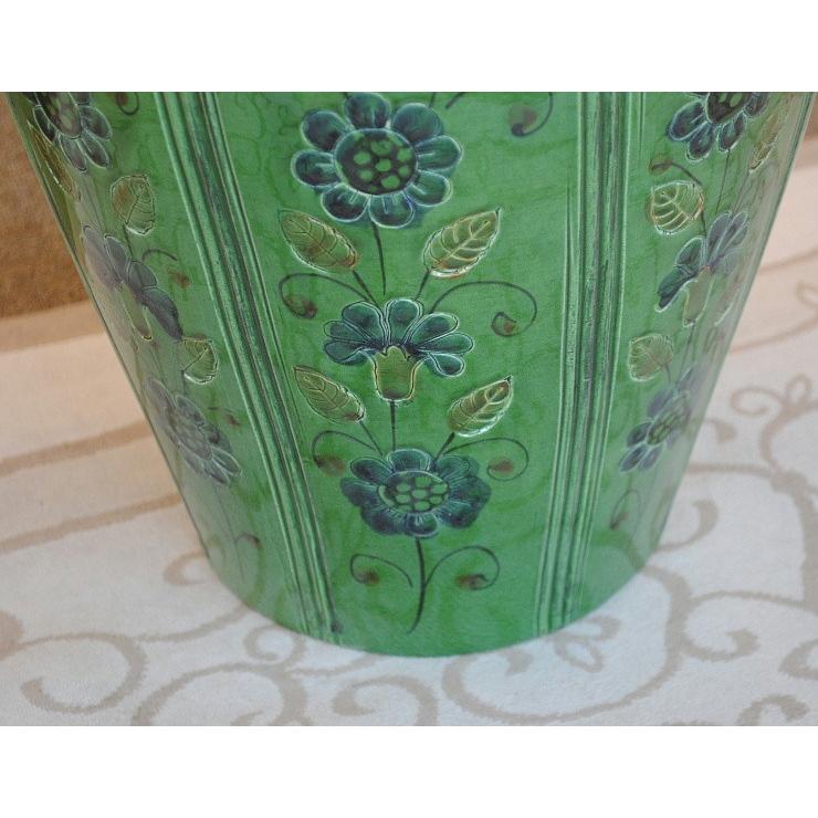 傘立て アンブレラスタンド 壺 つぼ 陶器 グリーン 緑色 花柄