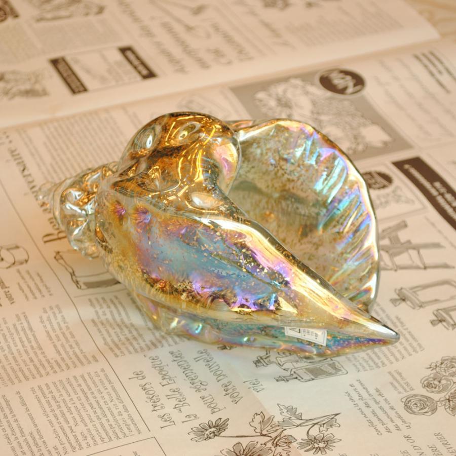 巻貝 シェル ほら貝 貝 置物 オブジェ グラスシェル 虹色 ガラス