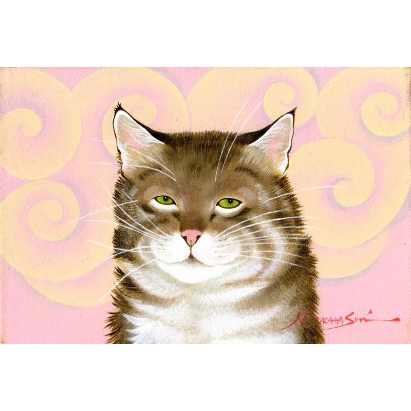 猫 絵画 キジ猫 油絵 高橋伸子 「寝起き」 額付き : アートギャラリー