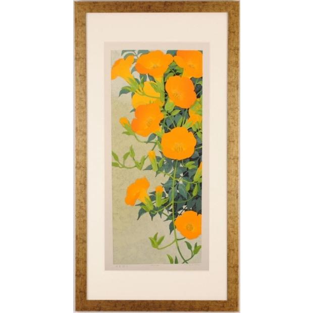 本荘正彦 朱夏彩々 花 絵画 ノウゼンカズラ インテリア 和風 絵 木版画