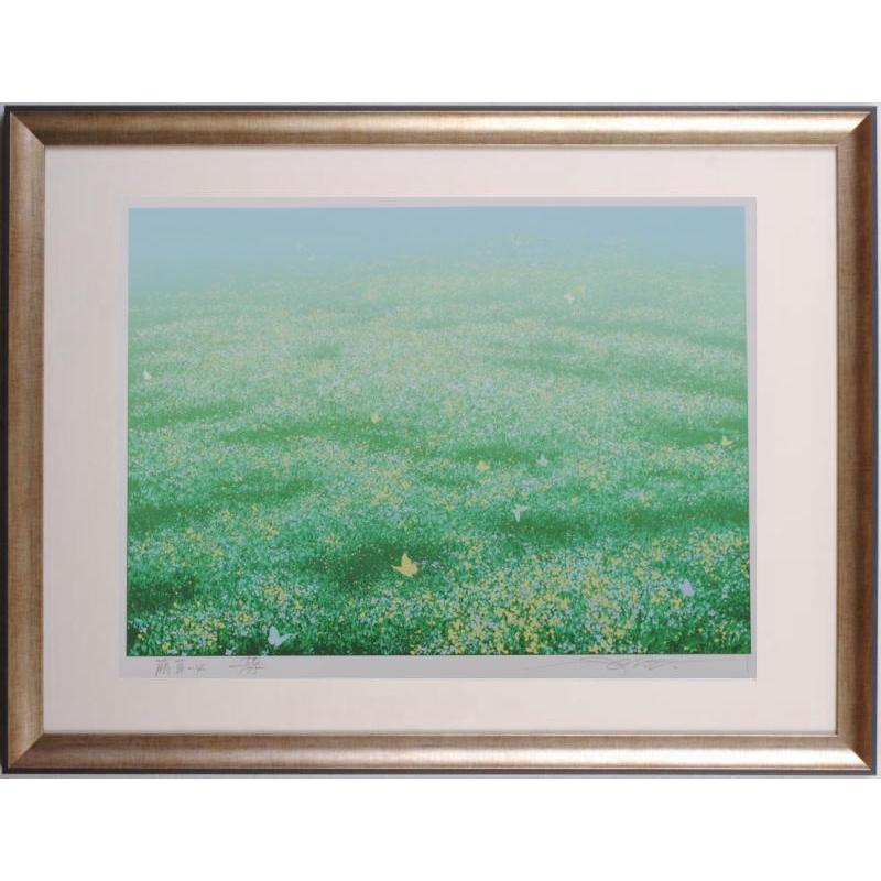 蝶 絵画 草原 野原 風景画 絵 シルクスクリーン 版画 池上壮豊 「萌草