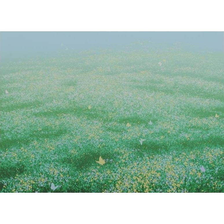 蝶 絵画 草原 野原 風景画 絵 シルクスクリーン 版画 池上壮豊 「萌草