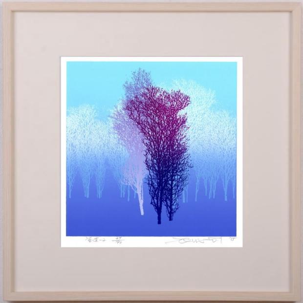 木 絵画 樹 絵 版画 シルクスクリーン 池上壮豊 「紫遠-2」 額付き