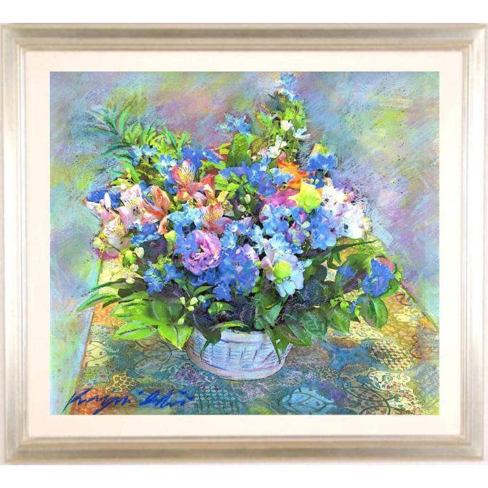 花 絵画 デルフィニウム 静物画 パステル画 石井清 「デルフィ グラン