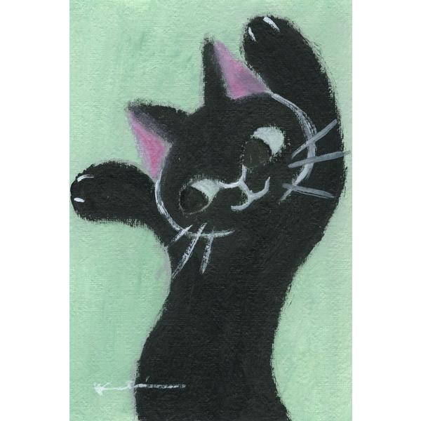 猫 絵画 黒猫 アクリル画 香月和夫 「ゆらゆら黒猫」 額付き : アート