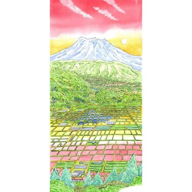 阿蘇 絵画 風景画 水彩画 内藤謙一 「阿蘇・根子岳の夕映え」 額付き