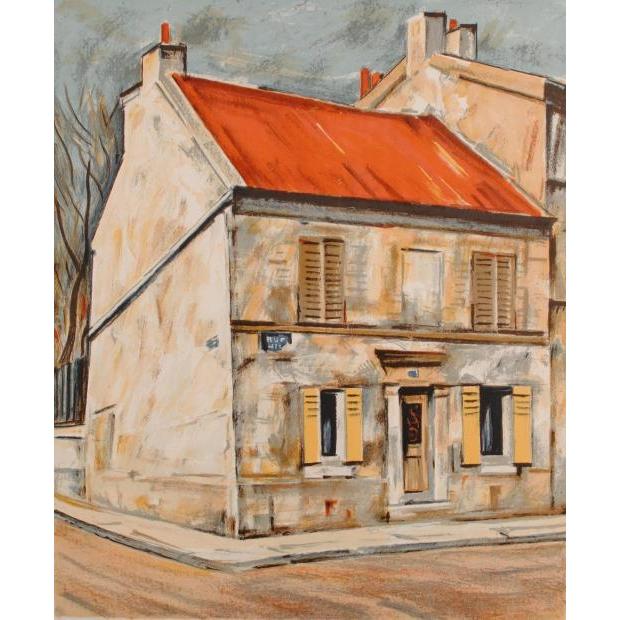 フランス 絵画 風景画 版画 リトグラフ 荻須高徳 「4月のアルジャン