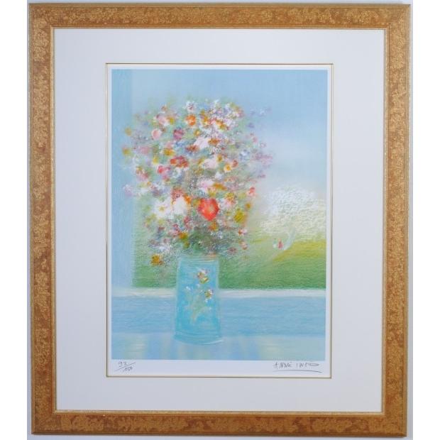 花 絵画 リトグラフ 版画 アンドレ・アングル 「ブーケ」 額付き