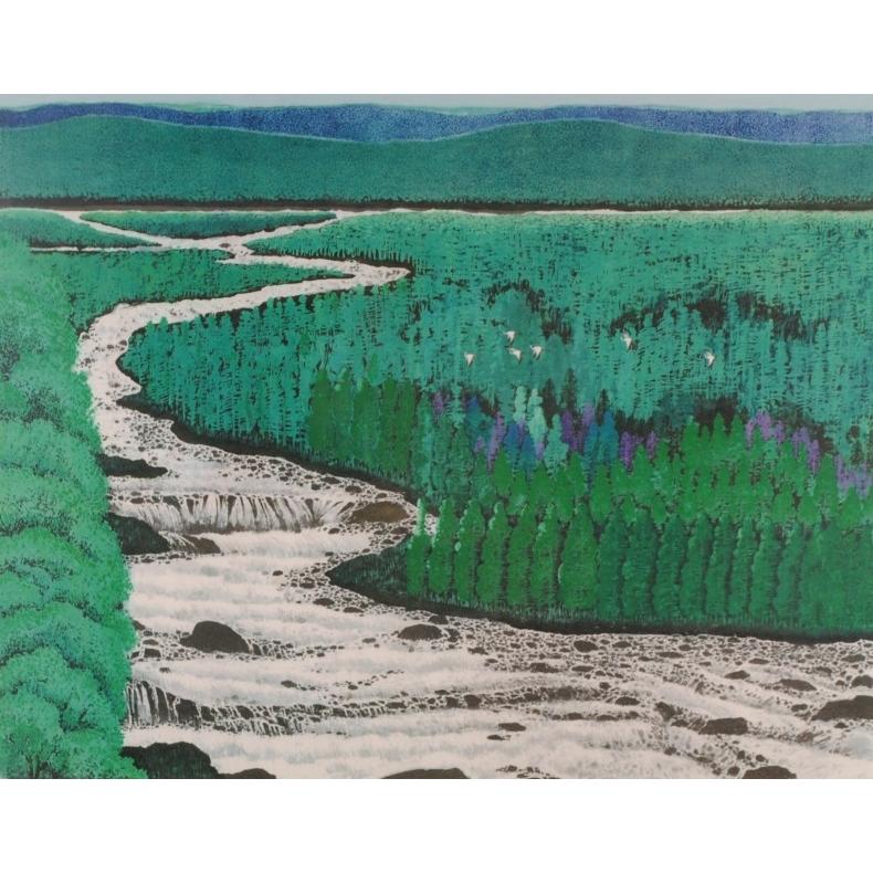 カナダ 風景画 絵画 リトグラフ 版画 チャン・プー 「カナダの夏」 額