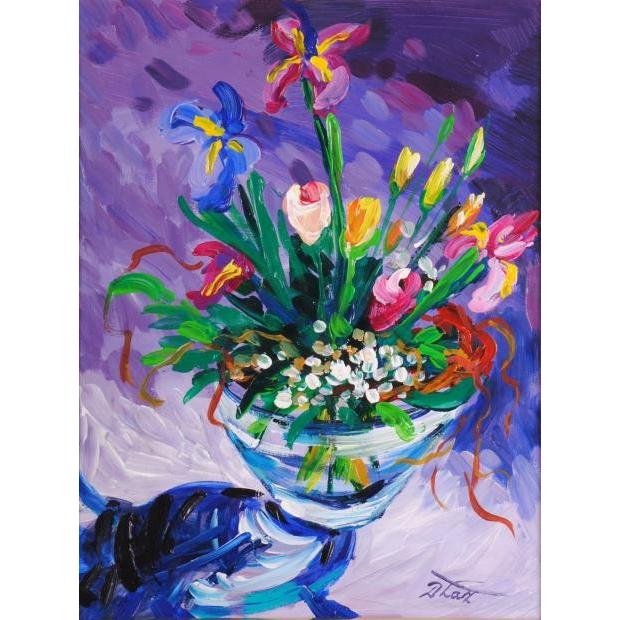 花 絵画 静物画 油絵 油彩画 ドロシー・ラズ 「バケットの花」 額付き