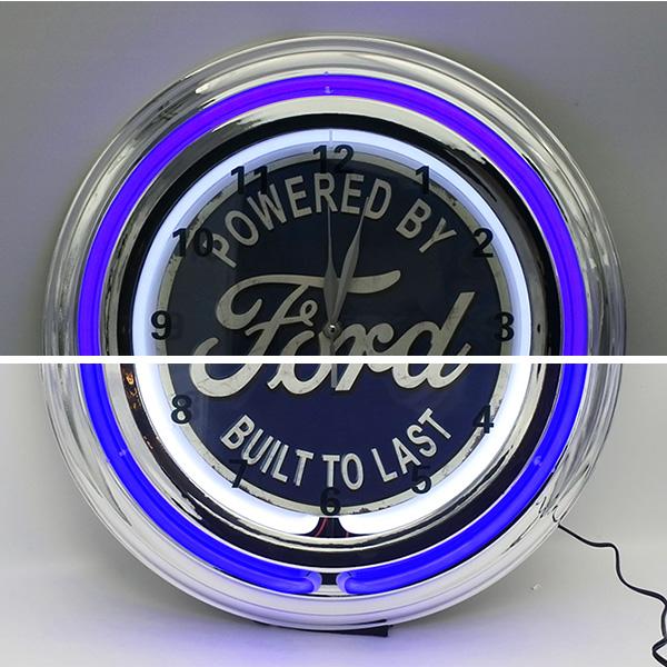 フォード ネオンクロック ホワイト ブルー FORD ロゴ ネオン NEON