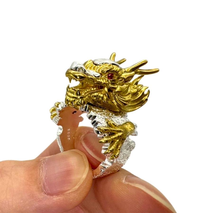 リング 龍銀紋環 白銀龍の指輪 龍 竜 幸運 風水 指輪 ゴージャス