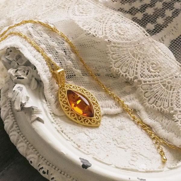天然石 琥珀 ゴールドネックレス ペンダント 50cmチェーン付 誕生日