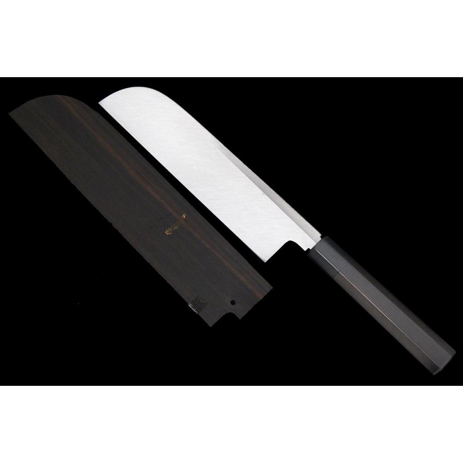 未使用品｜不動國行 鎌型薄刃包丁 本焼 七寸半 玄海正國 平鏡面 黒檀柄