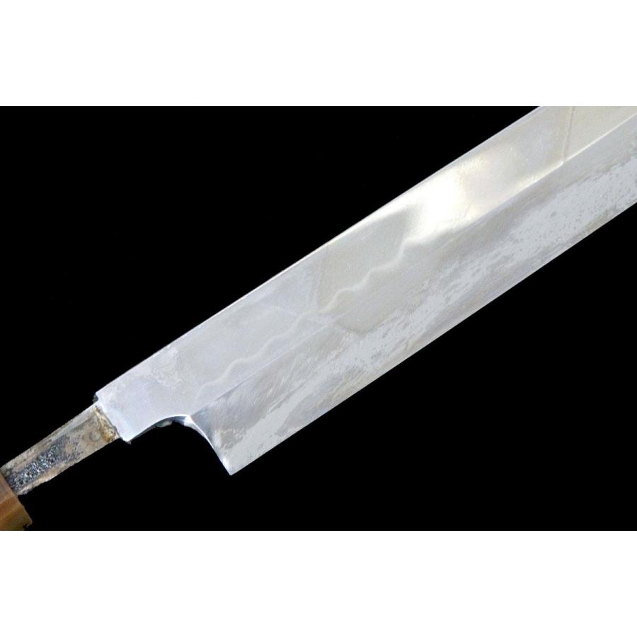 美品｜粟田口一竿子忠綱 銘刻印無し 柳刃包丁 水焼 尺 鏡面 朴柄 白鞘